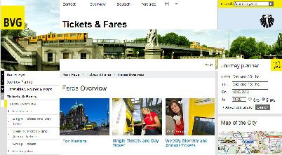 Site BVG - Companhia de transporte de Berlim